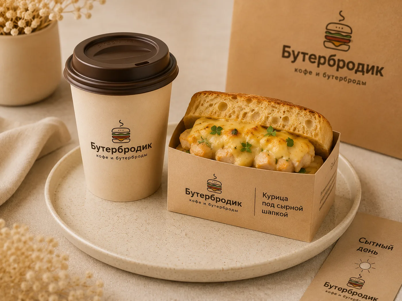 Кофе и бутерброд Курица под сырной шапкой